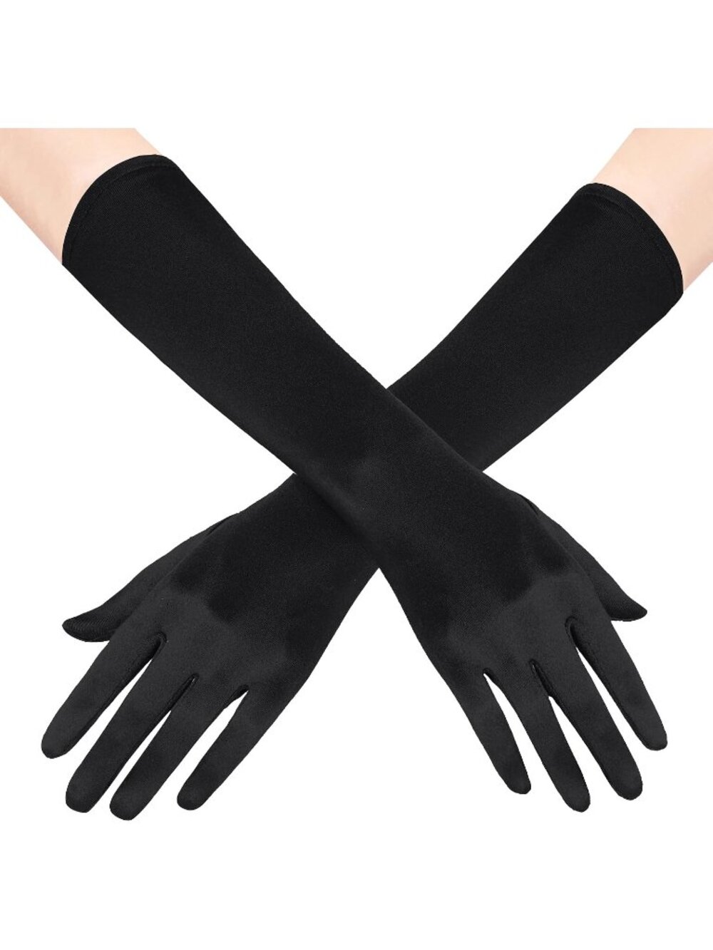 Women's Black Bridal Shower 1920s Flapper Stretchy Long Satin Opera Gloves